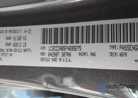 2015 Chrysler 200 Limited из США, поврежденный, VIN 1C3CCCAB5FN699275